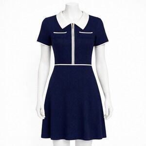 Alexia Admor Franchine Collared Nautical Knit Dress Women's Medium Navy Sailor